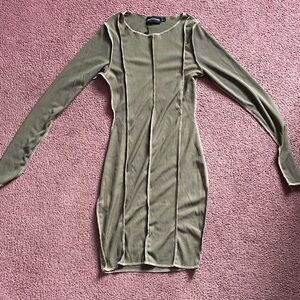 PrettyLittleThing Khaki/Olive Green Long Sleeve Dress